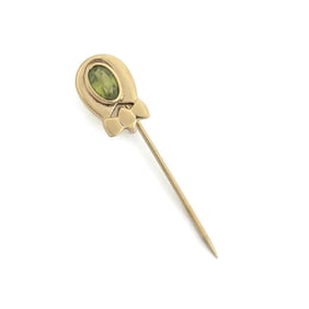 Vintage 1950's Peridot Gemstone Lapel Stick Pin 14K Yellow Gold, 1.29 Grams