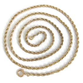 Vintage 1960's Rope Chain Necklace 10K Yellow Gold, 25.5 Inches, 11.24 Grams