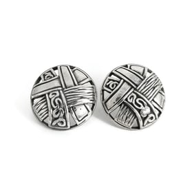 Vintage Round Textured Button Stud Earrings 925 Sterling Silver, 7.17 Grams