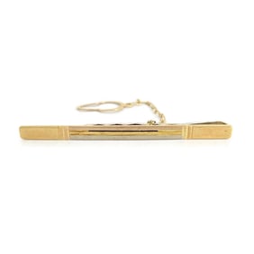 Vintage Tri-Color Tie Bar Clip with Chain 18K Yellow Gold, 4.48 Grams