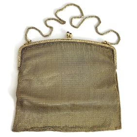 Antique Art Nouveau Mesh Chain Sapphire Purse 14K Yellow Gold, 157.34 Grams