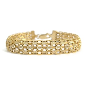 Vintage 1960's Wide Bismark Chain Link Bracelet 14K Yellow Gold, 15.33 Grams
