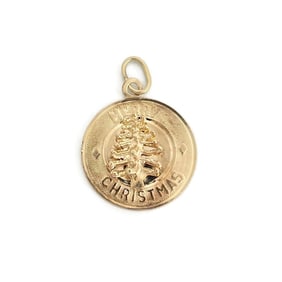 Vintage 1960's Merry Christmas Pendant Charm 14K Yellow Gold, 1.16 Grams