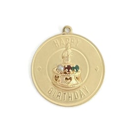 Vintage 1950's Happy Birthday Pendant Bracelet Charm 14K Yellow Gold, 5.01 Grams