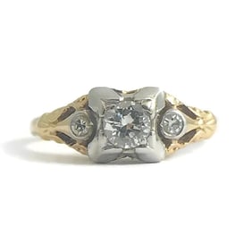 Vintage 1940's Two-Tone Diamond Engagement Ring 14K Yellow Gold 1.68 Grams