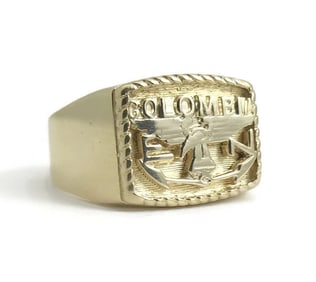 Vintage Men's Colombia Flat Top Ring 14K Yellow Gold, Size 10.25, 12.52 Grams