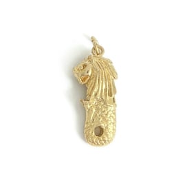 Vintage 1970's Merlion Mermaid Lion Pendant Charm 14K Yellow Gold, 5.40 Grams