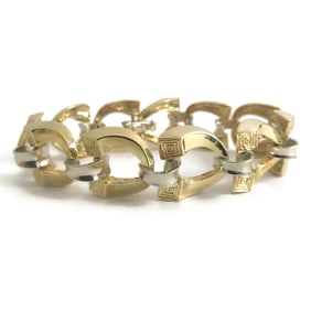 Vintage Two-Tone Horseshoe Chain Link Bracelet 18K Yellow White Gold, 36.71 Gram
