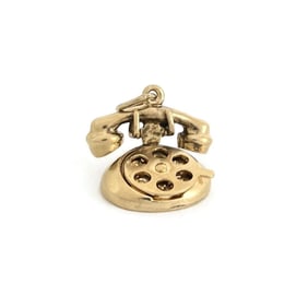 Vintage 1950's Rotary Telephone Movable Charm 14K Yellow Gold, 2.32 Grams