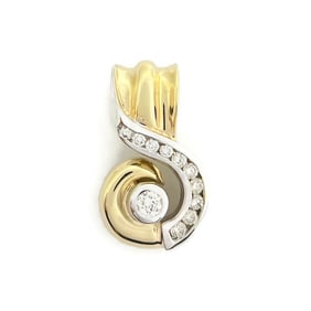 Vintage Two-Tone Swirl Diamond Necklace Pendant 14K Yellow Gold, 7.41 Grams