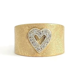 Vintage 1950's Wide Pave Diamond Heart Ring 14K Yellow Gold, 7.64 Grams