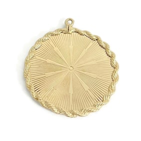 Vintage 1960's Engine Turned Disc Rope Pendant Charm 14K Yellow Gold, 15.69 Gram