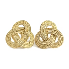Vintage 1940's Woven Knot Drop Stud Earrings 14K Yellow Gold Screw Back, 8.87 Gr