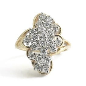 Vintage Diamond Cluster Cocktail Statement Ring in 14K Yellow Gold, 4.27 Grams