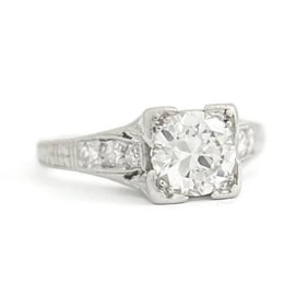 Vintage 1940's Etched Diamond Engagement Ring Platinum, .82 CTW, 3.40 Grams