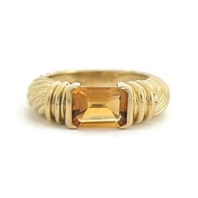 Vintage 1960's Orange Citrine Gemstone Band Ring 14K Yellow Gold, 6.33 Grams