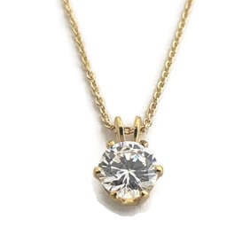 Vintage CZ Cubic Zirconia Solitaire Pendant Necklace 14K Yellow Gold, 2.24 Gram