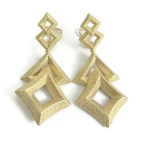 Vintage 1960's Long Geometric Dangle Drop Earrings 14K Yellow Gold, 29.36 Grams