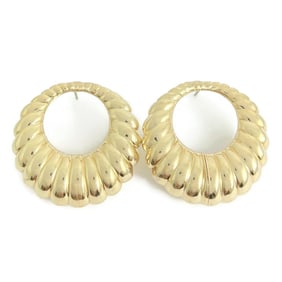 Vintage 1960's Shrimp Scalloped Circle Drop Earrings 14K Yellow Gold, 14.81 Gram