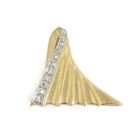 Vintage Asymmetrical Diamond Fan Necklace Pendant 14K Yellow Gold, 6.29 Grams