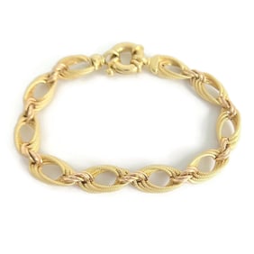 Vintage Italian Two-Tone Oval Chain Bracelet 18K Yellow Rose Gold, 14.99 Grams
