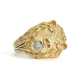 Vintage 1940's 1950's Diamond Lion Head Ring 14K Yellow Gold, 20.01 Grams