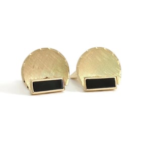 Vintage 1960's Black Onyx Green Serpentine Cufflinks 14K Yellow Gold, 13.65 Gr