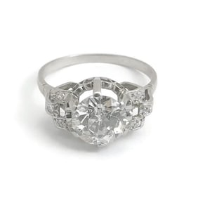 Antique Vintage Art Deco Round Diamond Platinum Engagement Ring 1.60 CTW