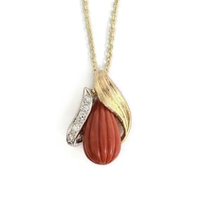 Vintage 1940's Diamond Teardrop Bead Pendant Necklace 14K Yellow Gold, 7.07 Gr