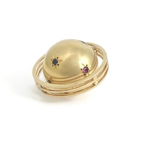 Vintage 1960's Sapphire Spinning Ball Orb Charm Pendant 14K Yellow Gold 14.85 Gr