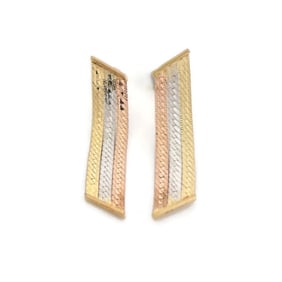 Vintage Tri-Color Ribbon Dangle Drop Earrings 14K Yellow Rose White Gold 1.27 Gr