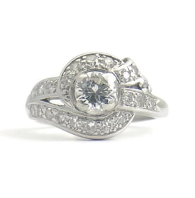 Vintage Art Deco Diamond Platinum Asymmetrical Ribbon Ring .83 ctw, 7.31 Grams