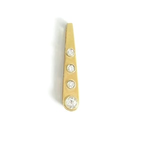 Vintage 4-Stone Diamond Teardrop Bar Necklace Pendant 14K Yellow Gold, 3.04 Gram
