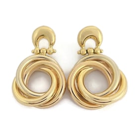 Vintage 1960's Tri-Color Knot Door Knocker Drop Earrings 18K Yellow Gold 9.88 Gr