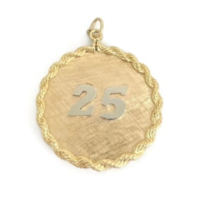 Vintage 25 Telephone Necklace Pendant Charm 14K Yellow Gold, 17.51 Grams