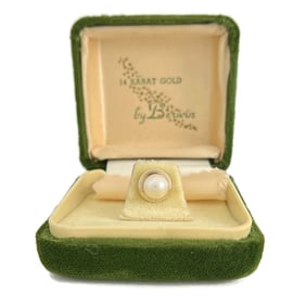 Vintage 1930's Berwin Pearl Tie Tack Pin 14K Yellow Gold, 2.04 Grams