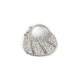 Vintage CZ Cubic Zirconia Purse Handbag Pendant Charm 9K White Gold, 4.77 Grams