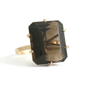 Vintage Brown Quartz Gemstone Cocktail Ring 18K Yellow Gold, 5.01 Grams