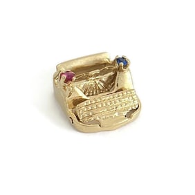 Vintage 1950's Gemstone Typewriter Charm 14K Yellow Gold, 2.20 Grams