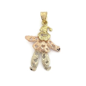 Vintage Tri-Color Clown Joker Pendant Charm 14K Yellow Rose White Gold, 1.72 Gr