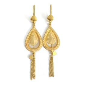 Vintage Teardrop Tassel Dangle Drop Earrings 22K Yellow Gold, 6.73 Grams