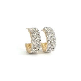 Vintage Two-Tone CZ Cubic Zirconia Huggie Hoop Earrings 14K Yellow Gold, 2.42 Gr