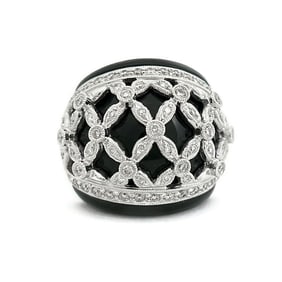 Vintage Black Onyx Diamond Dome Cocktail Ring 18K White Gold 16.74 Gr