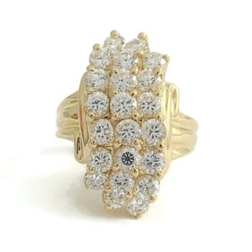 Vintage CZ Cubic Zirconia Long Cluster Cocktail Ring 14K Yellow Gold, 7.44 Gr