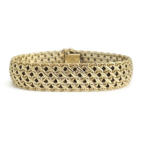Vintage 1950's Italian Wide Woven Bracelet 14K Yellow Gold, 40.28 Grams