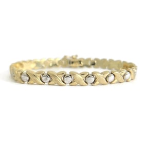 Vintage Two-Tone XO Chain Link Bracelet 14K Yellow White Gold, 7.66 Grams