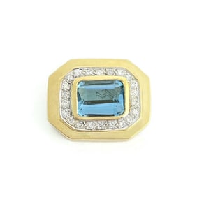 Vintage Blue Topaz Diamond Slider Necklace Pendant 14K Yellow Gold, 11.95 Gr