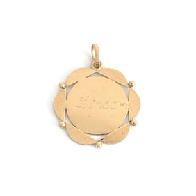 Vintage Linda Scalloped Name Disc Pendant Charm 18K Rose Gold, 2.39 Grams