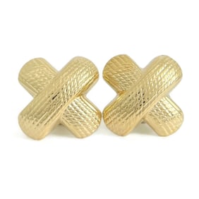 Vintage X Crisscross Textured Drop Earrings 14K Yellow Gold, 9.81 Grams