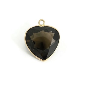 Vintage 1960's Heart Brown Smoky Quartz Pendant Charm 12K Yellow Gold, 8.86 Gr